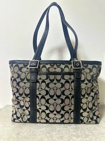 Coach Signature Canvas Large Tote Bag - Black/Beige