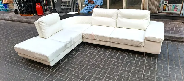 White L-shaped Leather Corner Sofa with Chaise - 3-Seater