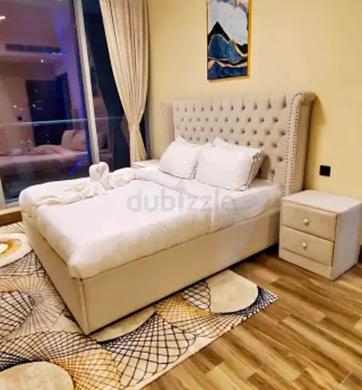 King Size Upholstered Bed with Headboard and Storage (Beige)