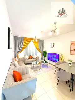 Sharjah, Muwaileh, one bedroom and living room, first occupancy, fully furnished with super deluxe h