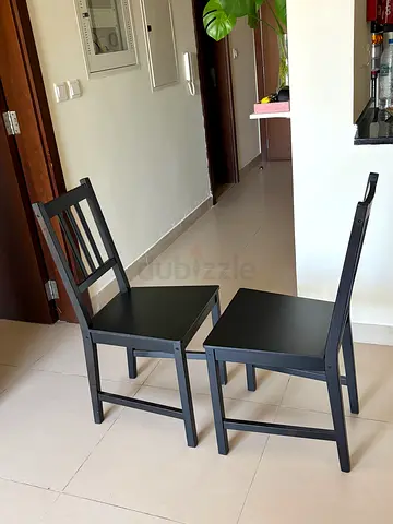 Set of 2 Black Wooden Dining Chairs - Good Condition