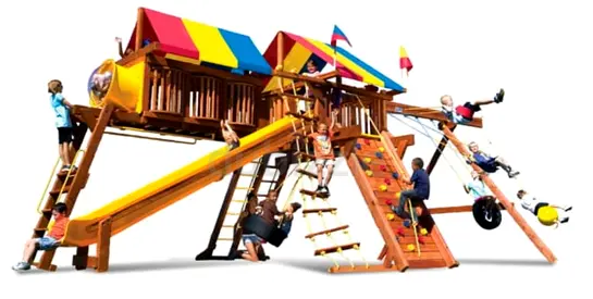 Large Wooden Outdoor Playground Set with Slides, Climbing Walls and Swings