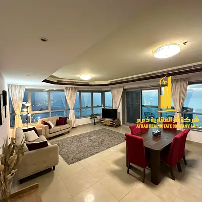 Furnished apartment for rent in Ajman Corniche - two bedrooms, a hall, a gym, a swimming pool, and parking - a wonderful view
