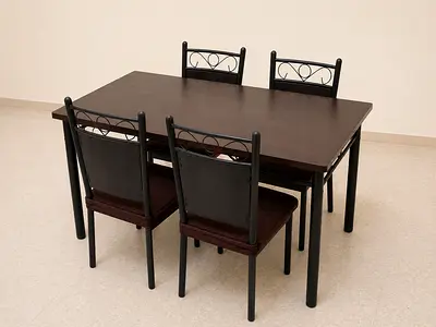 Wooden Dining Table with 4 Metal-Frame Chairs - Good Condition