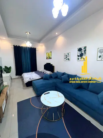 Luxurious fully furnished studio with a semi-separate kitchen ✨ Ajman Al Hamidiya. For monthly rent. Rent includes bills, net