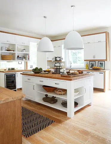 Solid Wood Kitchen Island with Open Shelving and Butcher Block Top