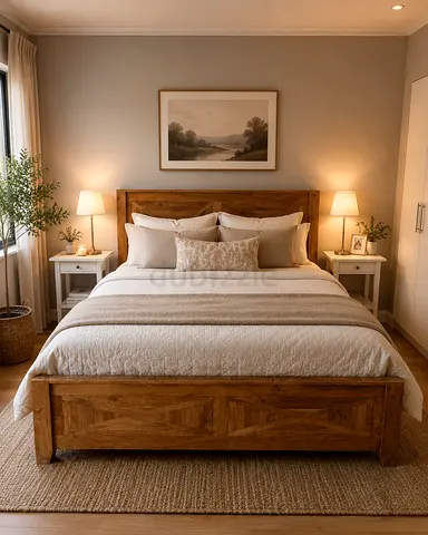Solid Wood king Bed Frame with Headboard and mattress