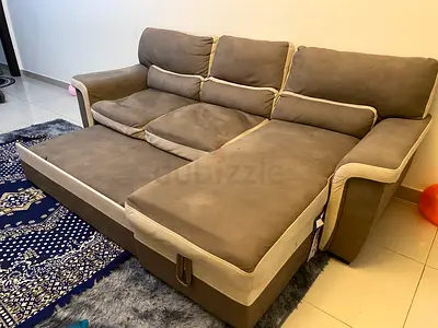 Grey L-shaped Pull-out Sofa Bed with Storage - Good Condition