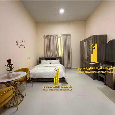 For monthly rent in Ajman - a luxurious studio with a Fully fully furnished new, elegant furniture and a fully equipped kitchen