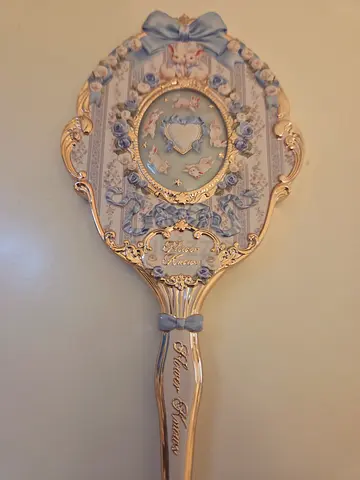 Little angel flowers knows Ornate Vintage-Style Decorative Hand Mirror (Blue Floral)