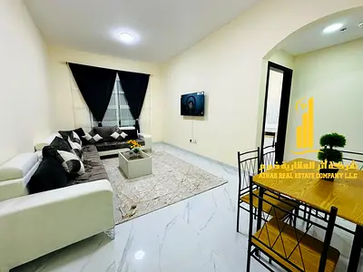 شقه فاخره غرفه وصاله مع بلكونه باطلاله مفتوحه.عجمان الراشديه 3 . مفروش بالكامل للإيجار الشهري✨الإيجار يشمل الفواتير والإنترنت