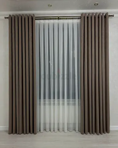 Pair of Brown Blackout Curtains with Sheer White Liner - Ready to Hang