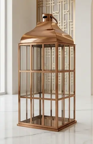 Large Elegant Metal  Glass Lantern for Sale