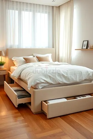 Modern Upholstered Bed Frame with Storage Drawers