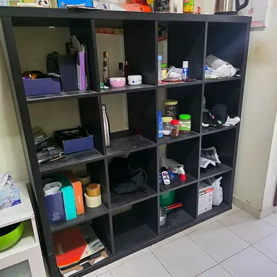 Large Black Cube Shelving Unit - 16 Compartment Storage Cabinet