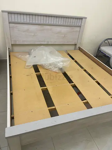 Whitewashed Wooden Double Bed Frame (no mattress) - Good Condition
