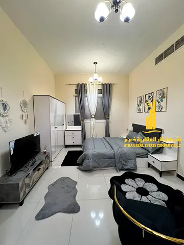 Luxurious fully furnished studio with a semi-separate kitchen and a view ✨ Ajman Al Hamidiya. For monthly rent.