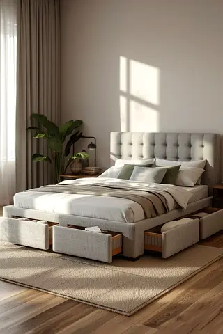 Modern Upholstered Bed Frame with Storage Drawers