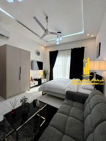 A golden opportunity! Luxurious, fully furnished studio apartment for monthly rent in Al Muwaihat, near Sheikh Ammar Street – Ajman ✨