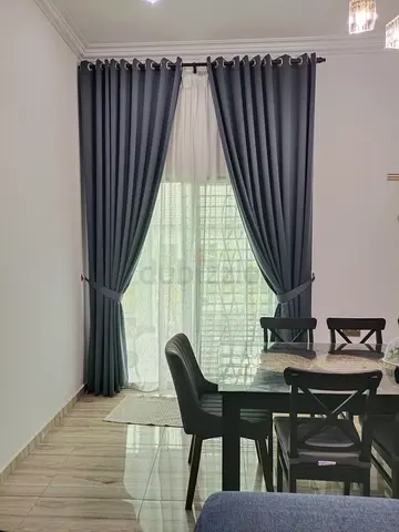 Dark Grey Grommet Top Curtains with Sheer Panels — Set of Window Drapes