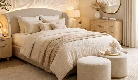 Beige colour king size bed