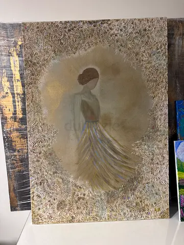 Handmade Angel Painting on Canvas — Soft Neutral Tones 100 x 70 cm