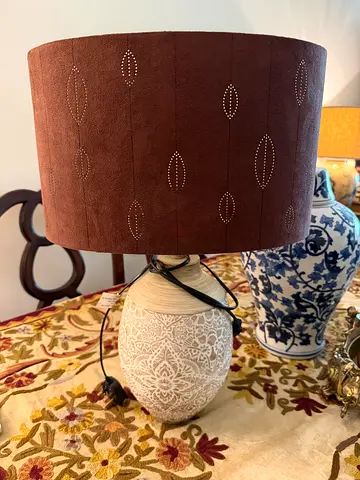 Pair of decorative table lamps with patterned fabric shades