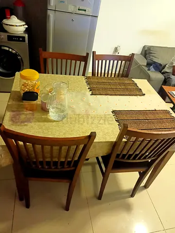 Wooden 4-Seater Dining Table with Chairs - Used