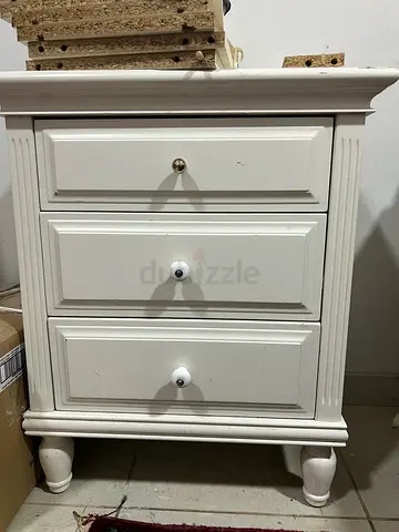 White Wooden 3-Drawer Bedside Table / Nightstand - Good Condition
