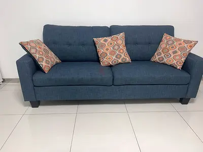 Blue Fabric Sofa Set - Good Condition