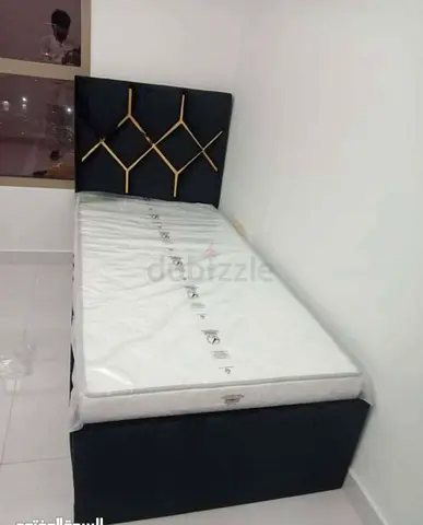 Single Bed Frame with Headboard and Mattress - Dark Blue