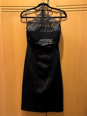 Elisabetta Franchi Black Satin  Lace Knee-Length Cocktail Dress (Size 42 italian)