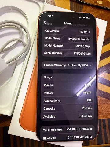 iPhone 17 Pro Max (256GB) with box and braided charger
