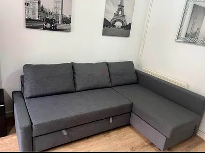 Grey L-shaped Sofa with Storage - Ikea sofa/sofa bed
