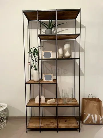 Industrial-style Metal  Wood Shelving Unit — 6-Tier Display Bookcase