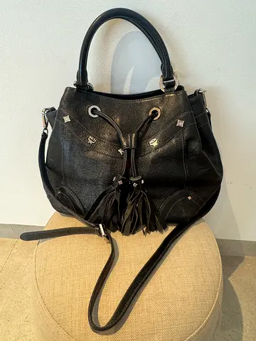 Vintage authentic MCM Black Pebbled Leather Tassel shoulder bag