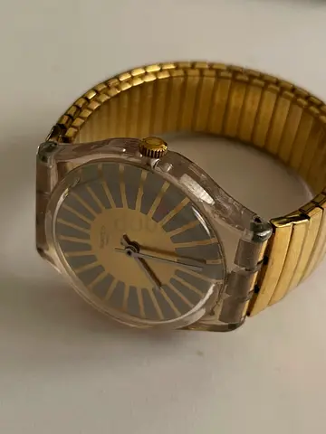 Gold-tone Swatch Wristwatch with Expandable Bracelet - Preowned