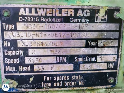 Allweiler AG centrifugal pump NB20-160/01 (2003) - industrial pump with electric motor
