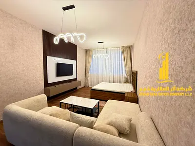 Luxury studio, first occupancy, fully furnished with a semi-separate kitchen and a view ✨ Ajman One Tower. For monthly rent.