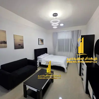 Furnished semi-detached kitchen studio with very high-end, brand-new furniture for monthly rent in Ajman - Al Jurf 2 - next to Delta Center