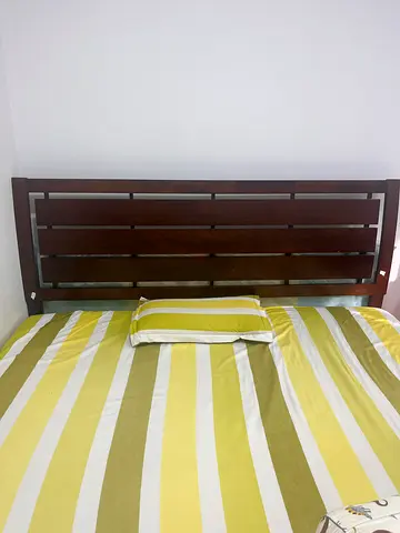 Dark Wood Slatted Headboard (Single/Double) - Good Condition