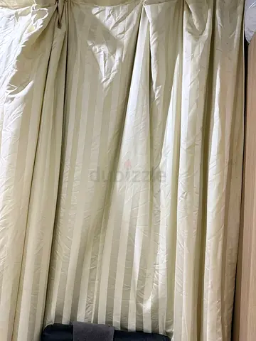 Cream striped blackout curtains - pair, good condition large window