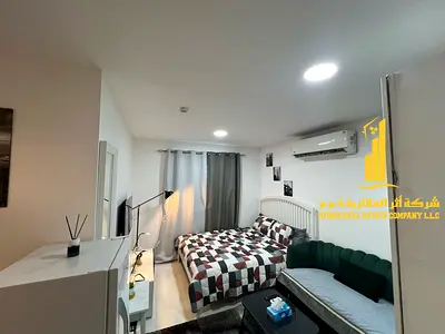 Luxury fully furnished studio with semi-detached kitchen and full rooftop access ✨ Ajman Corniche. For monthly rent.