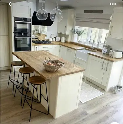Solid Wood Kitchen Island with Breakfast Bar - Light Oak Top, White Base