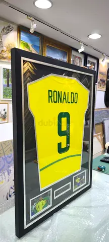 Framed Ronaldo Signed Brazil Shirt (Number 9) — Display Ready