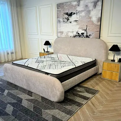 Modern Upholstered Double Bed with Headboard -