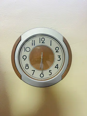 Round Wall Clock - Silver  Wood Tone, Working Condition