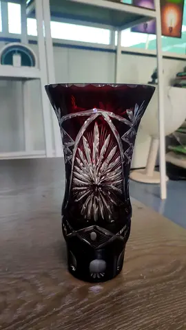 Vintage Deep Ruby Cut Glass Crystal Vase