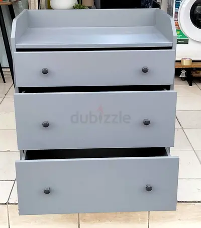 Grey 3-Drawer Wooden Dresser / Chest with Changing Top