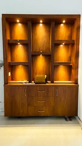 Wooden Wall-Mounted Display Cabinet with Built-in Lighting and Storage